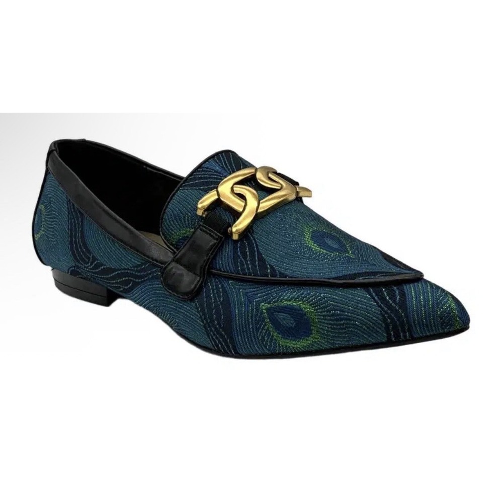 Bellini Women's Felix Pointed Toe Loafer Flats Navy/Gold Peacock Size 11